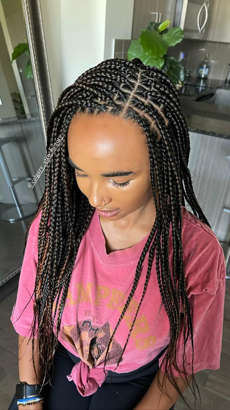 Box braids large with long tails